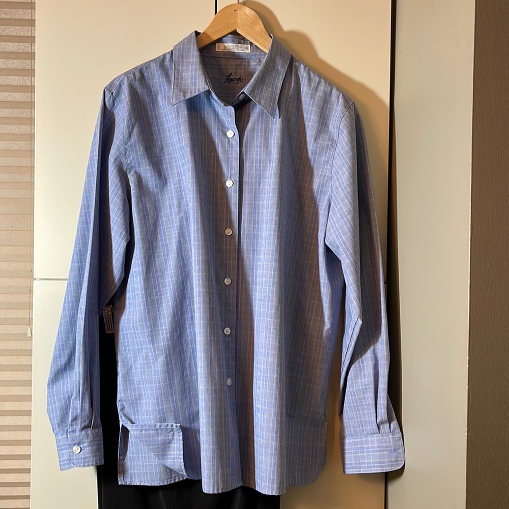 Foxcroft, 14, Button down shirt, delicate blue plaid